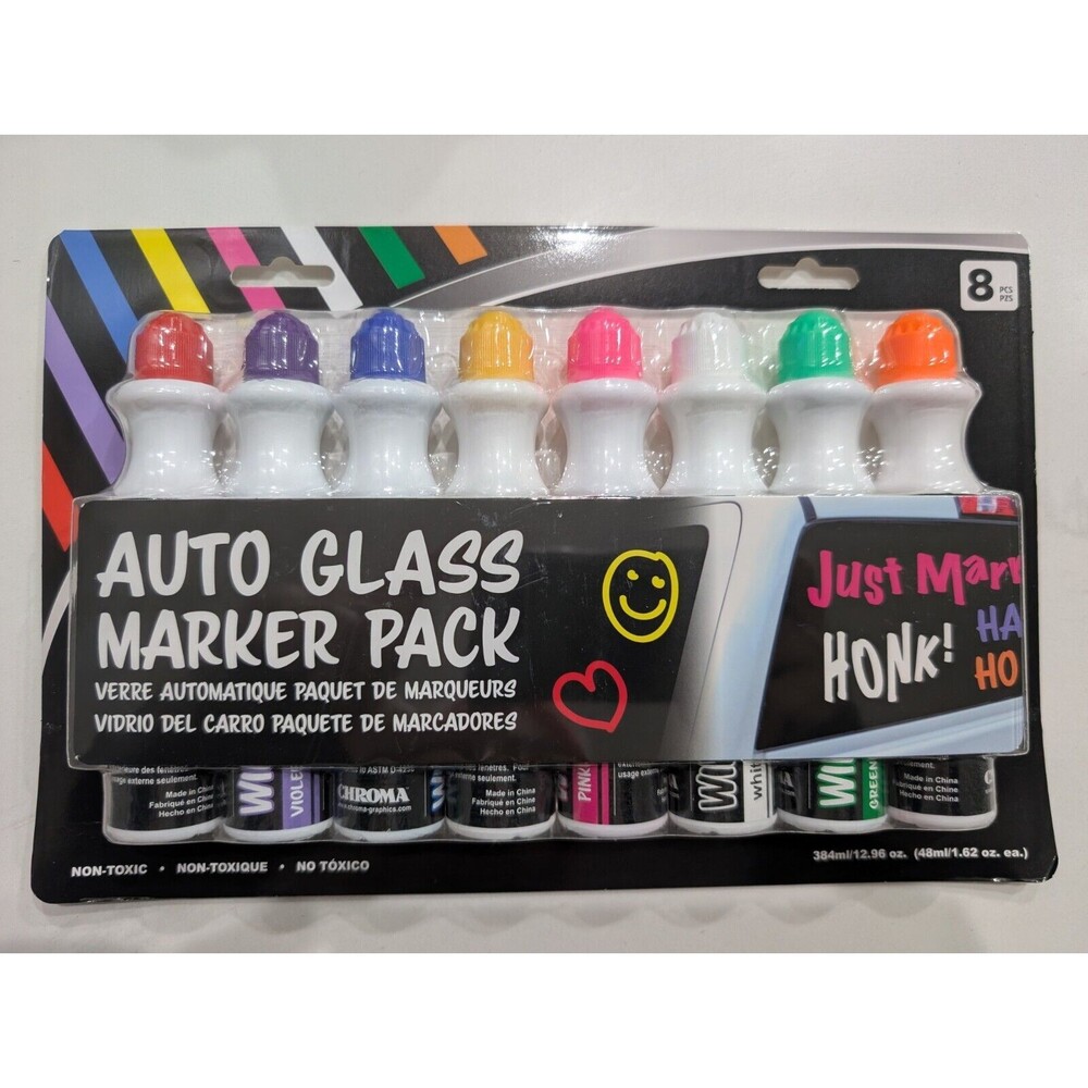 Chroma Auto Glass Marker Pack For Car Windows Washable Liquid Chalk Pen 8 PCS
